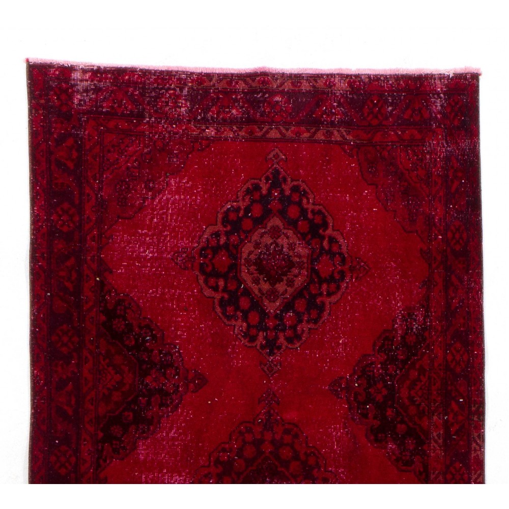 Vintage Handmade Konya Sille Runner Rug Overdyed in Red Color