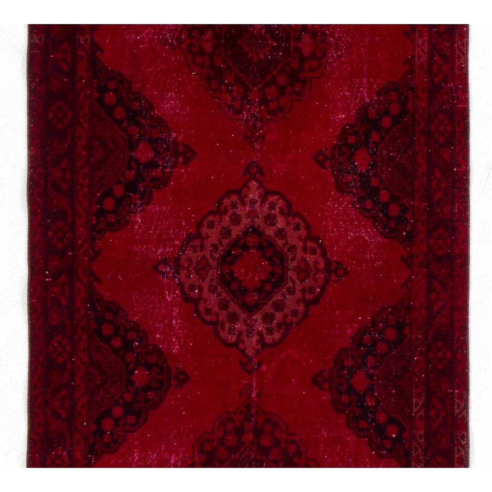 Vintage Handmade Konya Sille Runner Rug Overdyed in Red Color