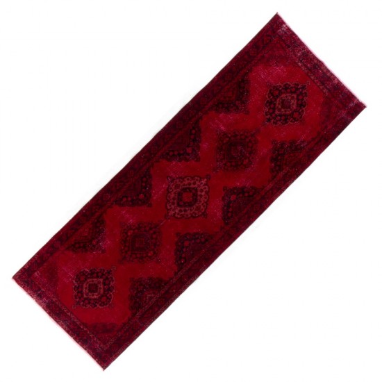 Vintage Handmade Konya Sille Runner Rug Overdyed in Red Color