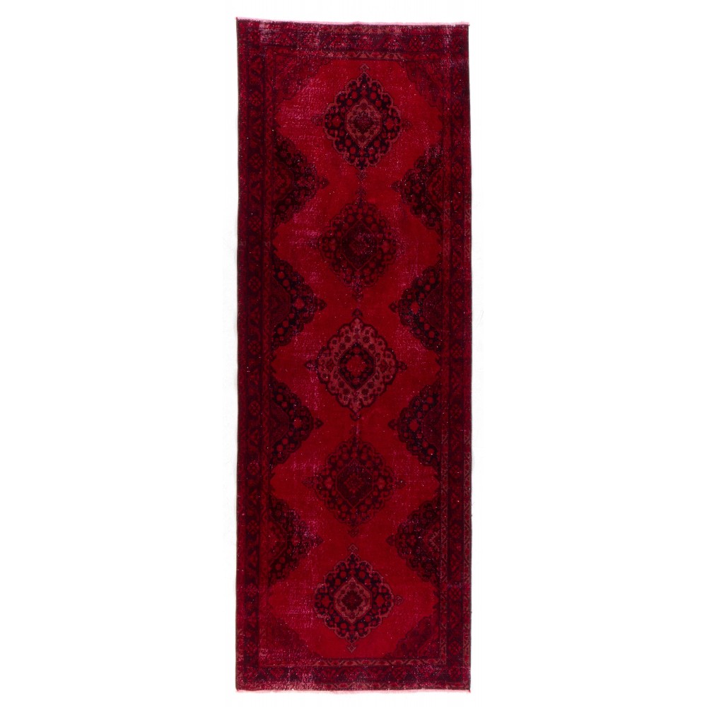 Vintage Handmade Konya Sille Runner Rug Overdyed in Red Color