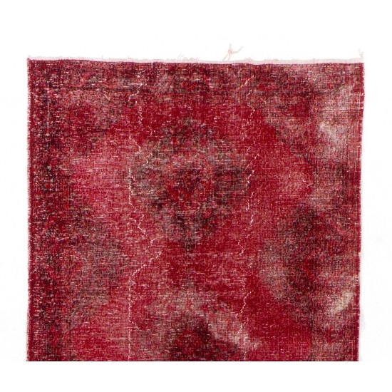 Distressed Vintage Handmade Konya Sille Runner Rug Overdyed in Red Color