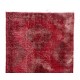 Distressed Vintage Handmade Konya Sille Runner Rug Overdyed in Red Color