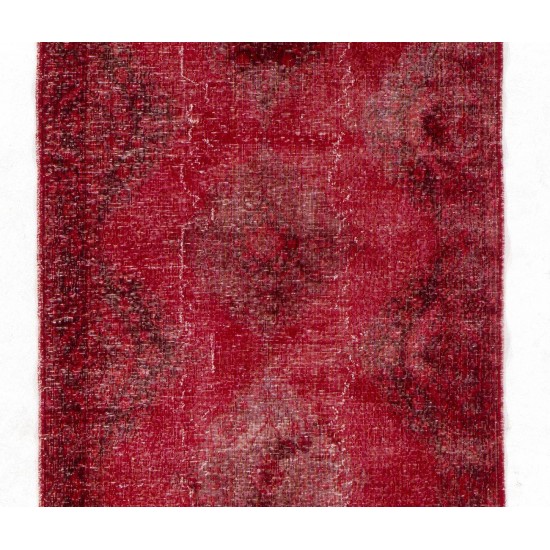 Distressed Vintage Handmade Konya Sille Runner Rug Overdyed in Red Color