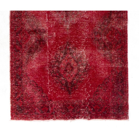 Distressed Vintage Handmade Konya Sille Runner Rug Overdyed in Red Color