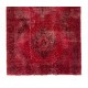 Distressed Vintage Handmade Konya Sille Runner Rug Overdyed in Red Color