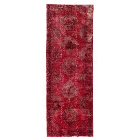 Distressed Vintage Handmade Konya Sille Runner Rug Overdyed in Red Color