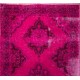 Distressed Vintage Handmade Konya Sille Runner Rug Overdyed in Fuchsia Pink Color