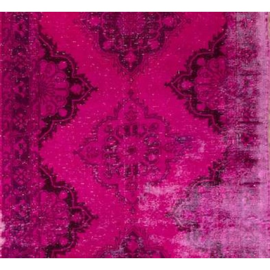 Distressed Vintage Handmade Konya Sille Runner Rug Overdyed in Fuchsia Pink Color Distressed Vintage Handmade Konya Sille Runner Rug Overdyed in Fuchsia Pink Color