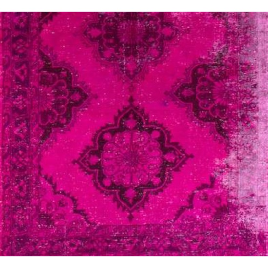 Distressed Vintage Handmade Konya Sille Runner Rug Overdyed in Fuchsia Pink Color