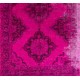 Distressed Vintage Handmade Konya Sille Runner Rug Overdyed in Fuchsia Pink Color