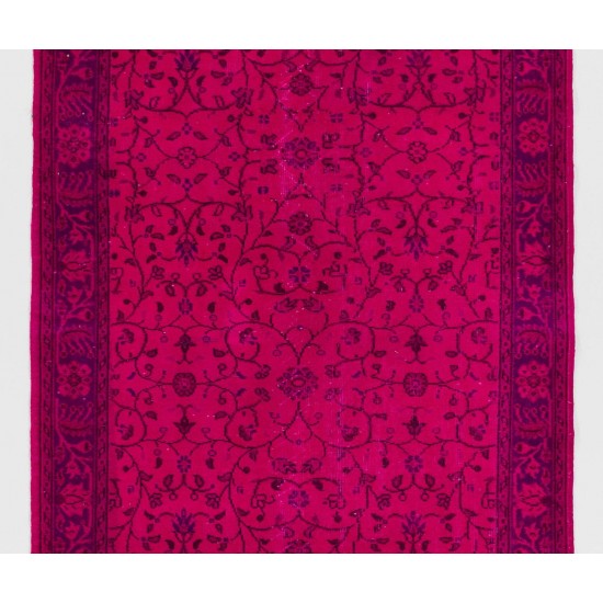 Fuchsia Pink Color Overdyed Handmade Vintage Turkish Rug with Floral Design Fuchsia Pink Color Overdyed Handmade Vintage Turkish Rug with Floral Design