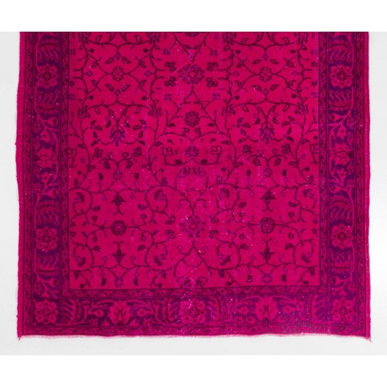 Fuchsia Pink Color Overdyed Handmade Vintage Turkish Rug with Floral Design Fuchsia Pink Color Overdyed Handmade Vintage Turkish Rug with Floral Design