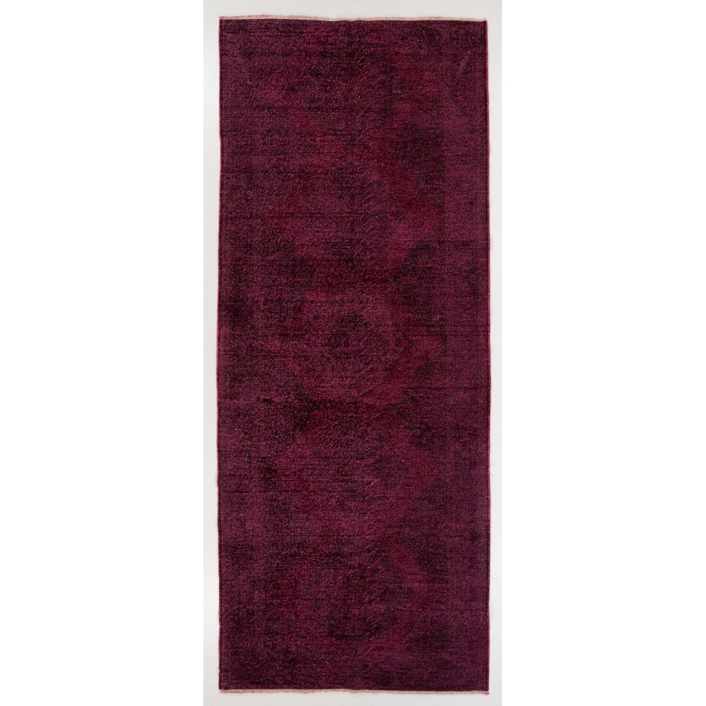 Vintage Handmade Konya Sille Runner Rug Overdyed in Maroon Red Color