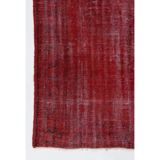 Distressed Vintage Handmade Anatolian Rug Over-dyed in Red Color
