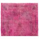 Distressed Vintage Handmade Turkish Rug with Medallion Design Over-dyed in Pink Color.
