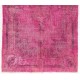 Distressed Vintage Handmade Turkish Rug with Medallion Design Over-dyed in Pink Color.