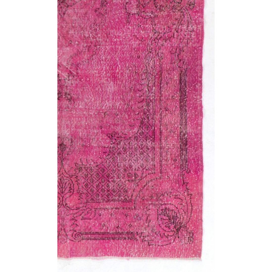 Distressed Vintage Handmade Turkish Rug with Medallion Design Over-dyed in Pink Color. Distressed Vintage Handmade Turkish Rug with Medallion Design Over-dyed in Pink Color.