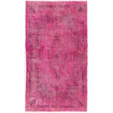 Distressed Vintage Handmade Turkish Rug with Medallion Design Over-dyed in Pink Color.
