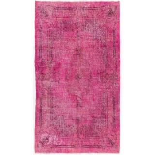 Distressed Vintage Handmade Turkish Rug with Medallion Design Over-dyed in Pink Color.