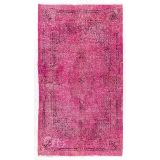Distressed Vintage Handmade Turkish Rug with Medallion Design Over-dyed in Pink Color. Distressed Vintage Handmade Turkish Rug with Medallion Design Over-dyed in Pink Color.