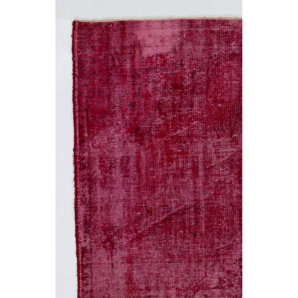 Distressed Vintage Handmade Anatolian Rug Over-dyed in Red Color
