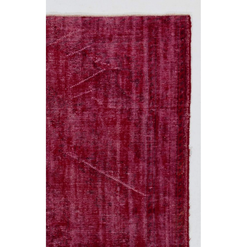 Distressed Vintage Handmade Anatolian Rug Over-dyed in Red Color