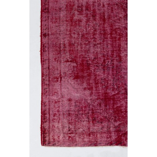 Distressed Vintage Handmade Anatolian Rug Over-dyed in Red Color