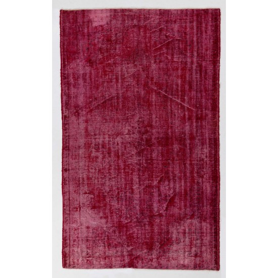 Distressed Vintage Handmade Anatolian Rug Over-dyed in Red Color