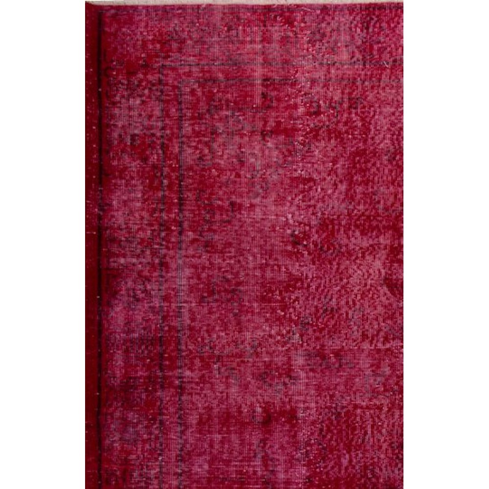 Vintage Handmade Turkish Rug Over-dyed in Red Color. Woolen Floor Covering