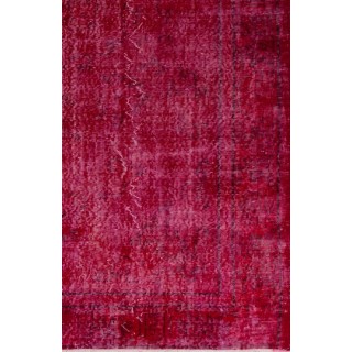 Vintage Handmade Turkish Rug Over-dyed in Red Color. Woolen Floor Covering
