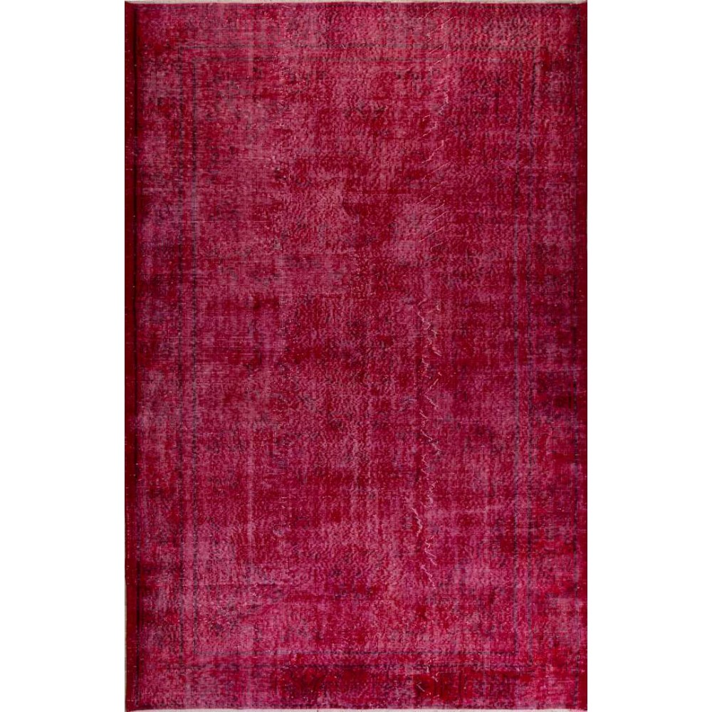 Vintage Handmade Turkish Rug Over-dyed in Red Color. Woolen Floor Covering