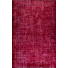 Vintage Handmade Turkish Rug Over-dyed in Red Color. Woolen Floor Covering