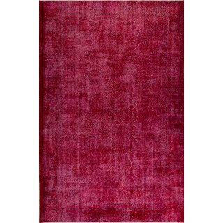 Vintage Handmade Turkish Rug Over-dyed in Red Color. Woolen Floor Covering