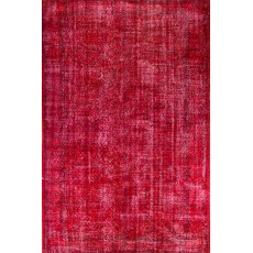 Vintage Handmade Turkish Rug Over-dyed in Red Color. Woolen Floor Covering