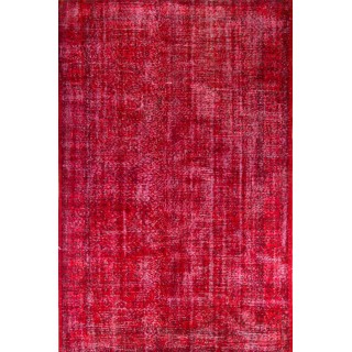 Vintage Handmade Turkish Rug Over-dyed in Red Color. Woolen Floor Covering