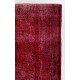 Vintage Handmade Rug Over-Dyed in Red for Modern Office and Home