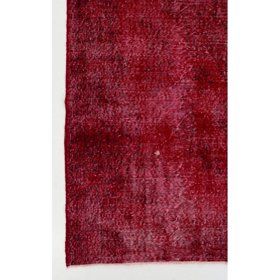 Vintage Handmade Rug Over-Dyed in Red for Modern Office and Home