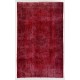 Vintage Handmade Rug Over-Dyed in Red for Modern Office and Home