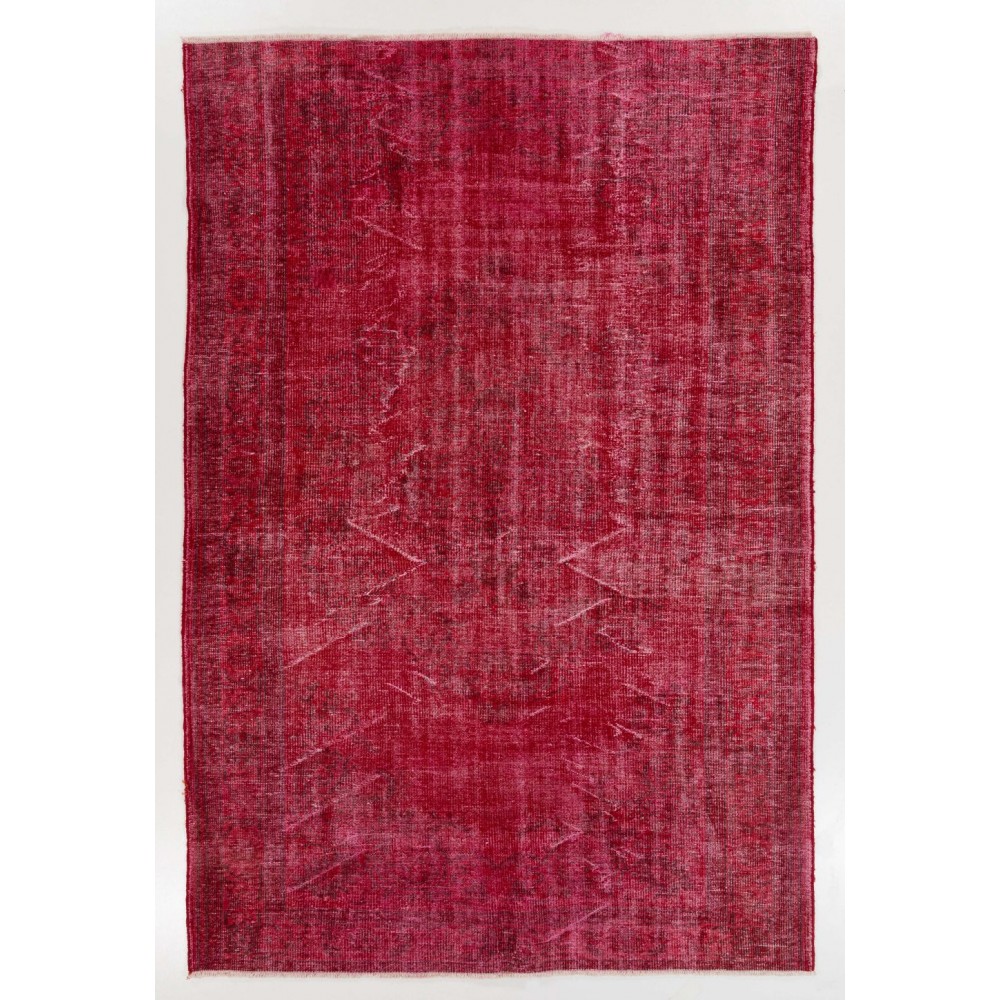 Red Color OverDyed Vintage Handmade Turkish Area Rug for Modern Homes