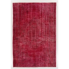 Red Color OverDyed Vintage Handmade Turkish Area Rug for Modern Homes