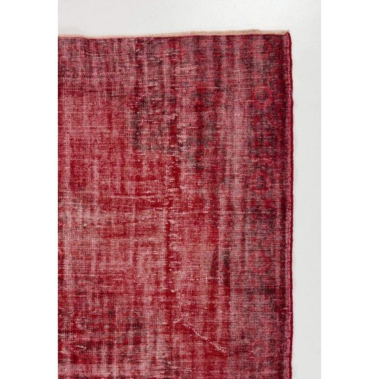 Red Color Over-dyed Distressed Vintage Handmade Turkish Area Rug Red Color Over-dyed Distressed Vintage Handmade Turkish Area Rug