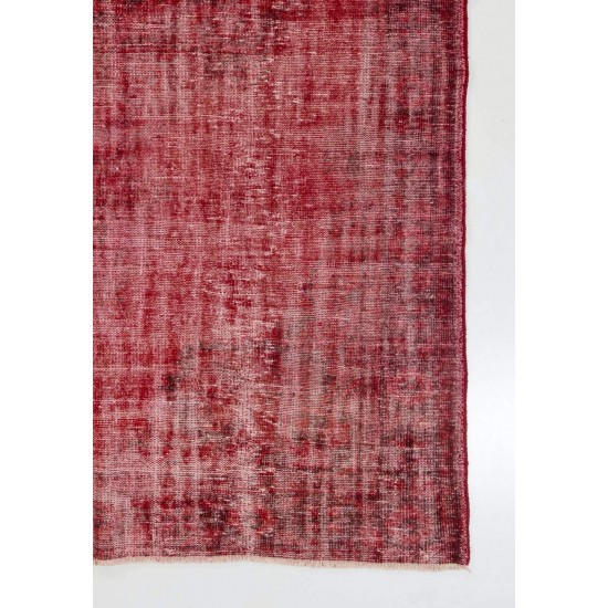 Shabby Chic Handmade Wool Rug in Burgundy Red. Vintage Turkish Carpet