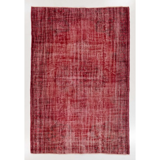 Red Color Over-dyed Distressed Vintage Handmade Turkish Area Rug 