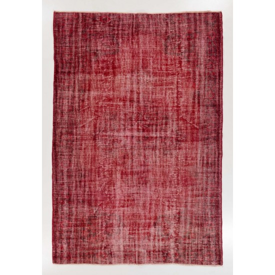 Shabby Chic Handmade Wool Rug in Burgundy Red. Vintage Turkish Carpet