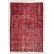  Red Color Over-dyed Distressed Vintage Handmade Turkish Area Rug 