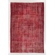 Shabby Chic Handmade Wool Rug in Burgundy Red. Vintage Turkish Carpet