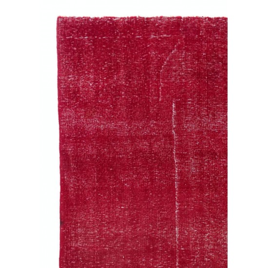 Distressed Vintage Handmade Anatolian Rug Over-dyed in Red Color