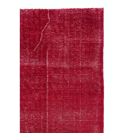 Distressed Vintage Handmade Anatolian Rug Over-dyed in Red Color