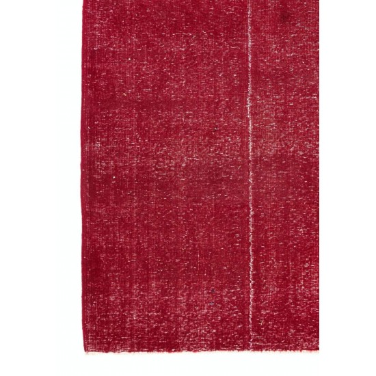 Distressed Vintage Handmade Anatolian Rug Over-dyed in Red Color