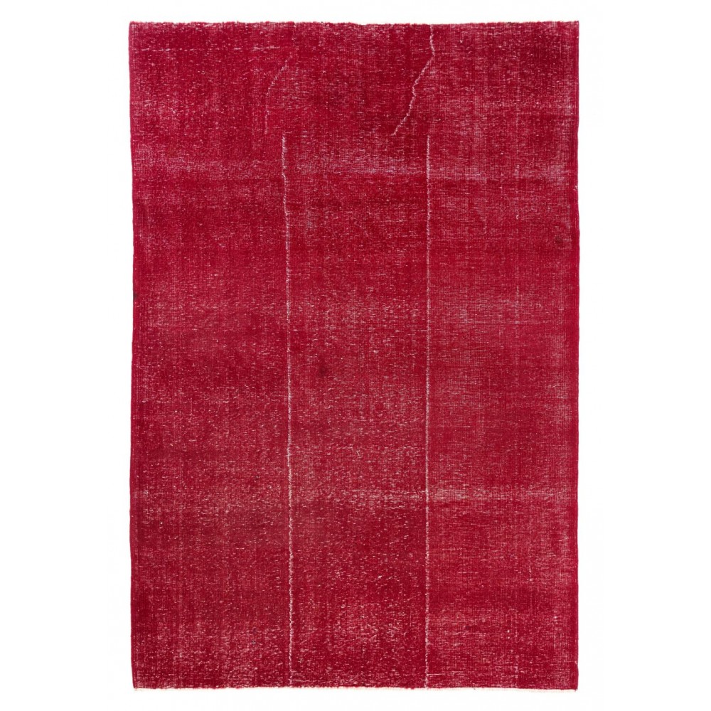 Distressed Vintage Handmade Anatolian Rug Over-dyed in Red Color